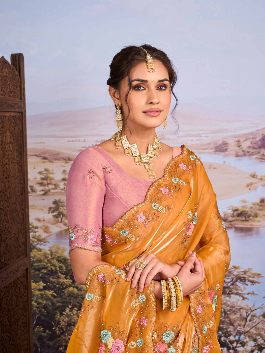 rust orange saree