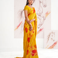 Laxmipati Murli Yellow Chiffon Floral Saree