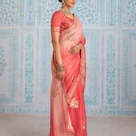 Laxmipati Aanya Peach Chiffon Embroidered Saree
