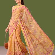 Laxmipati Dillagi Yellow Georgette Floral Saree