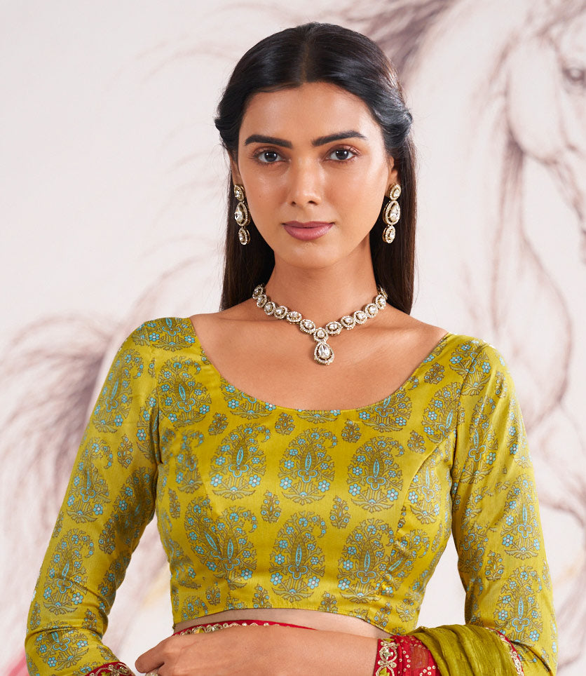 Laxmipati Murli Olive Green Chiffon Floral Saree