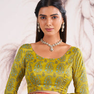 Laxmipati Murli Olive Green Chiffon Floral Saree
