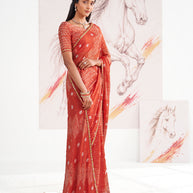 Laxmipati Murli Orange Chiffon Geometric Saree