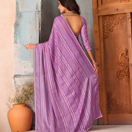 Purple striped silk blend saree daily wear