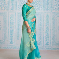 Laxmipati Aanya Blue Chiffon Embroidered Saree
