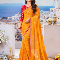 Mustard geometric printed saree modern look