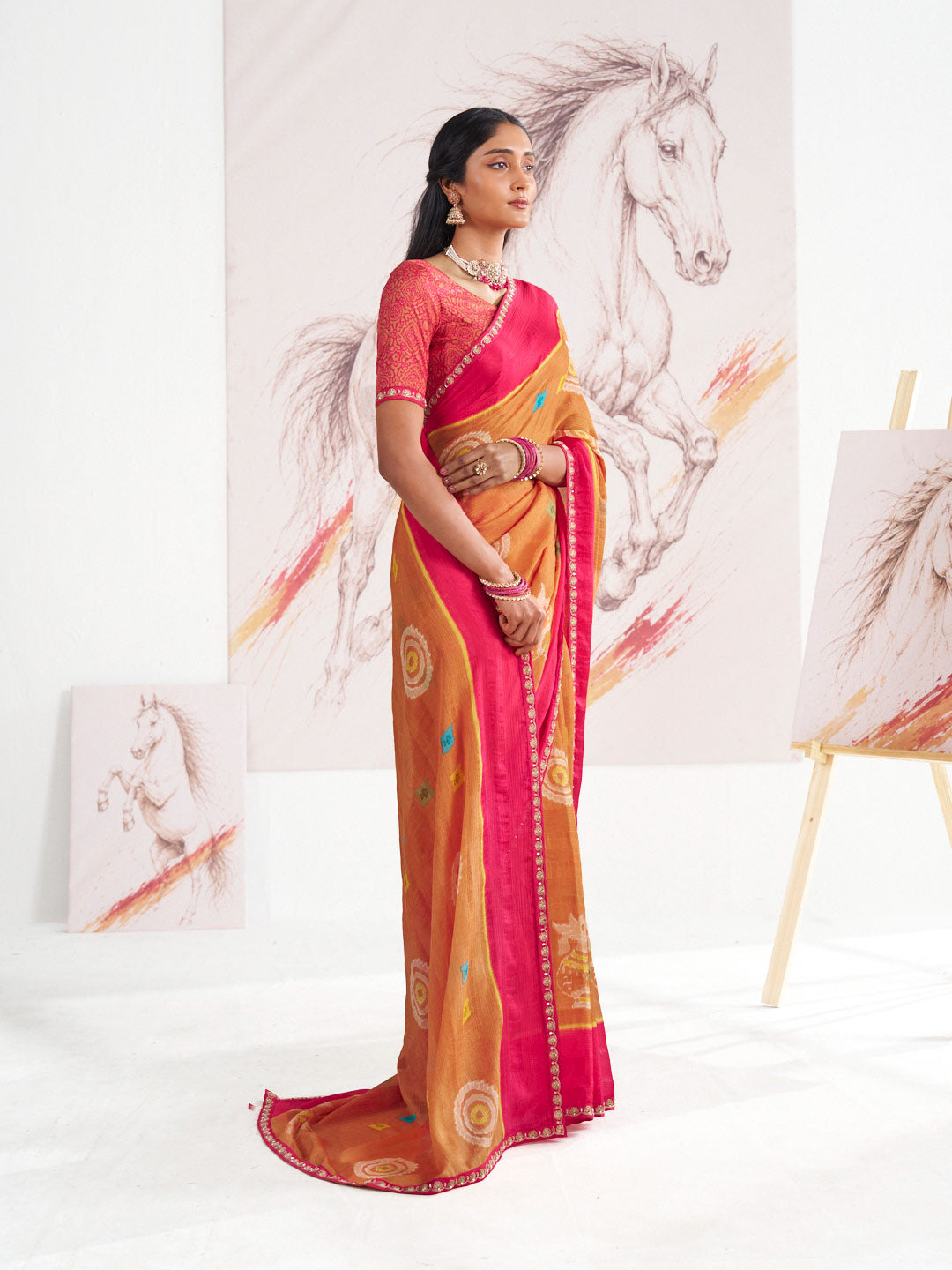 Laxmipati Murli Orange Silk Blend Floral Saree