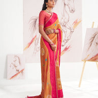Laxmipati Murli Orange Silk Blend Floral Saree