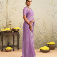 Purple embroidered chiffon saree wedding wear