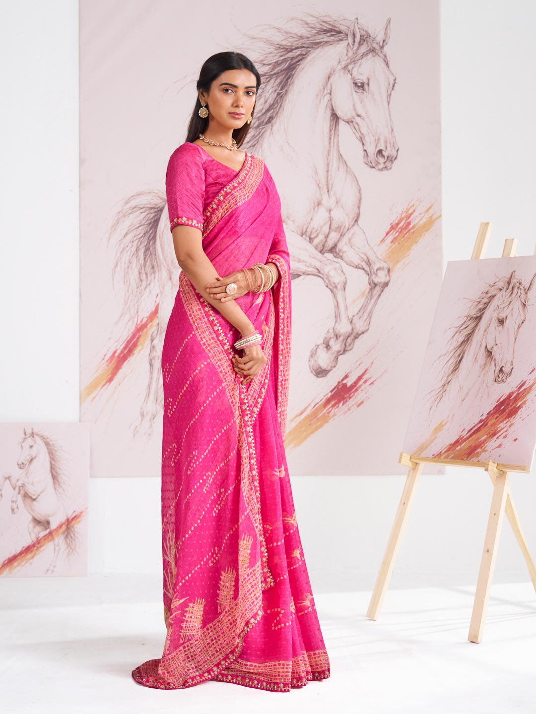 Laxmipati Murli Pink Chiffon Floral Saree
