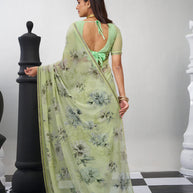Green trendy floral saree