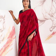 Laxmipati Murli Red Georgette Floral Saree