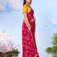 Red embroidered georgette saree wedding wear