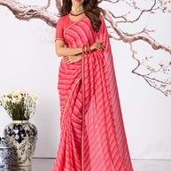 Pink striped georgette saree party wear