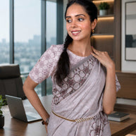 Purple geometric printed cotton blend saree daily office wear