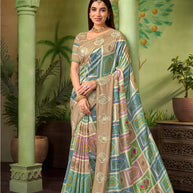Brown embroidered silk blend saree festive wear