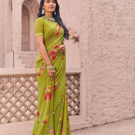 trendy olive designer saree