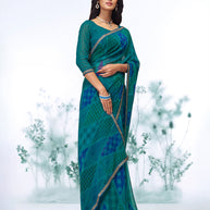 Blue geometric printed georgette saree casual wear