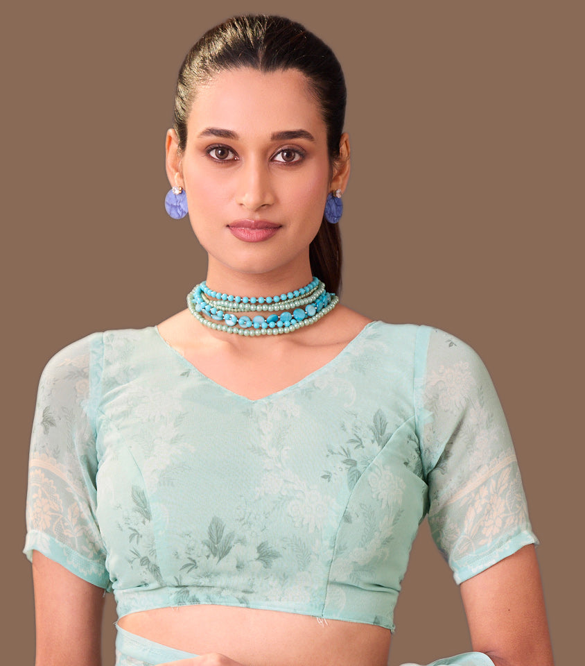 Laxmipati Dillagi Blue Georgette Floral Saree