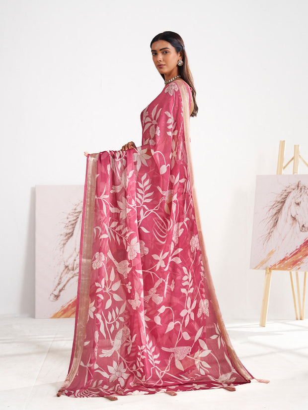 Laxmipati Murli Purple Chiffon Floral Saree