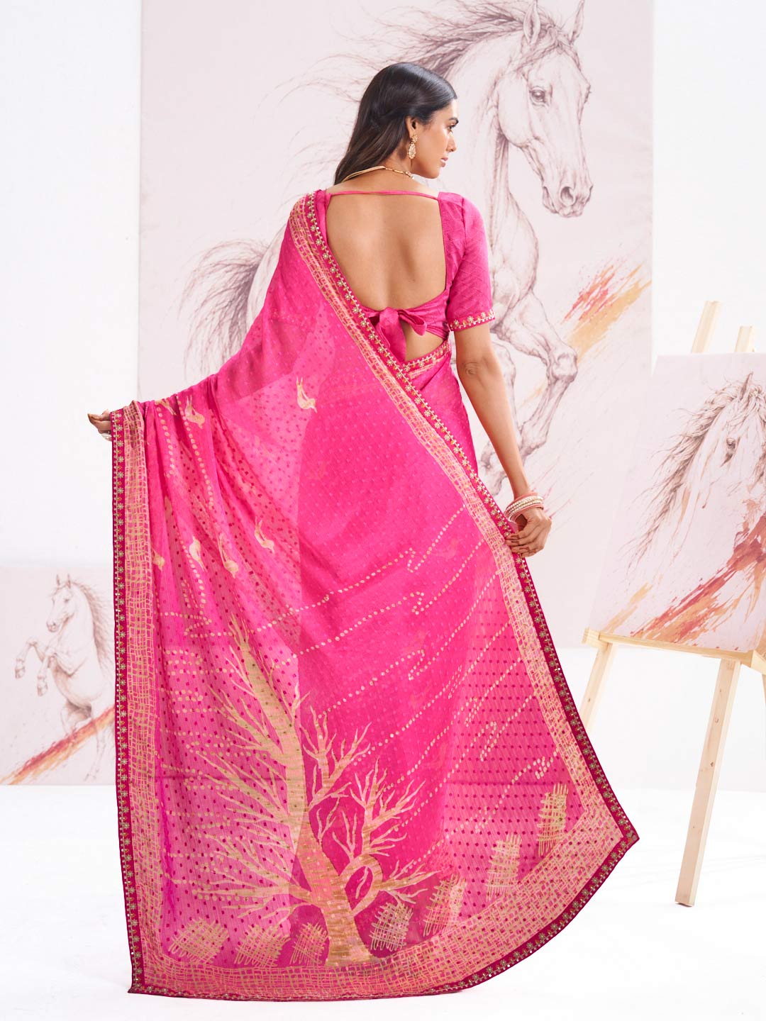 Laxmipati Murli Pink Chiffon Floral Saree