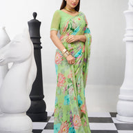 Green floral saree lightweight georgette