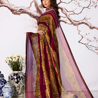 Purple striped floral printed georgette saree festive wear