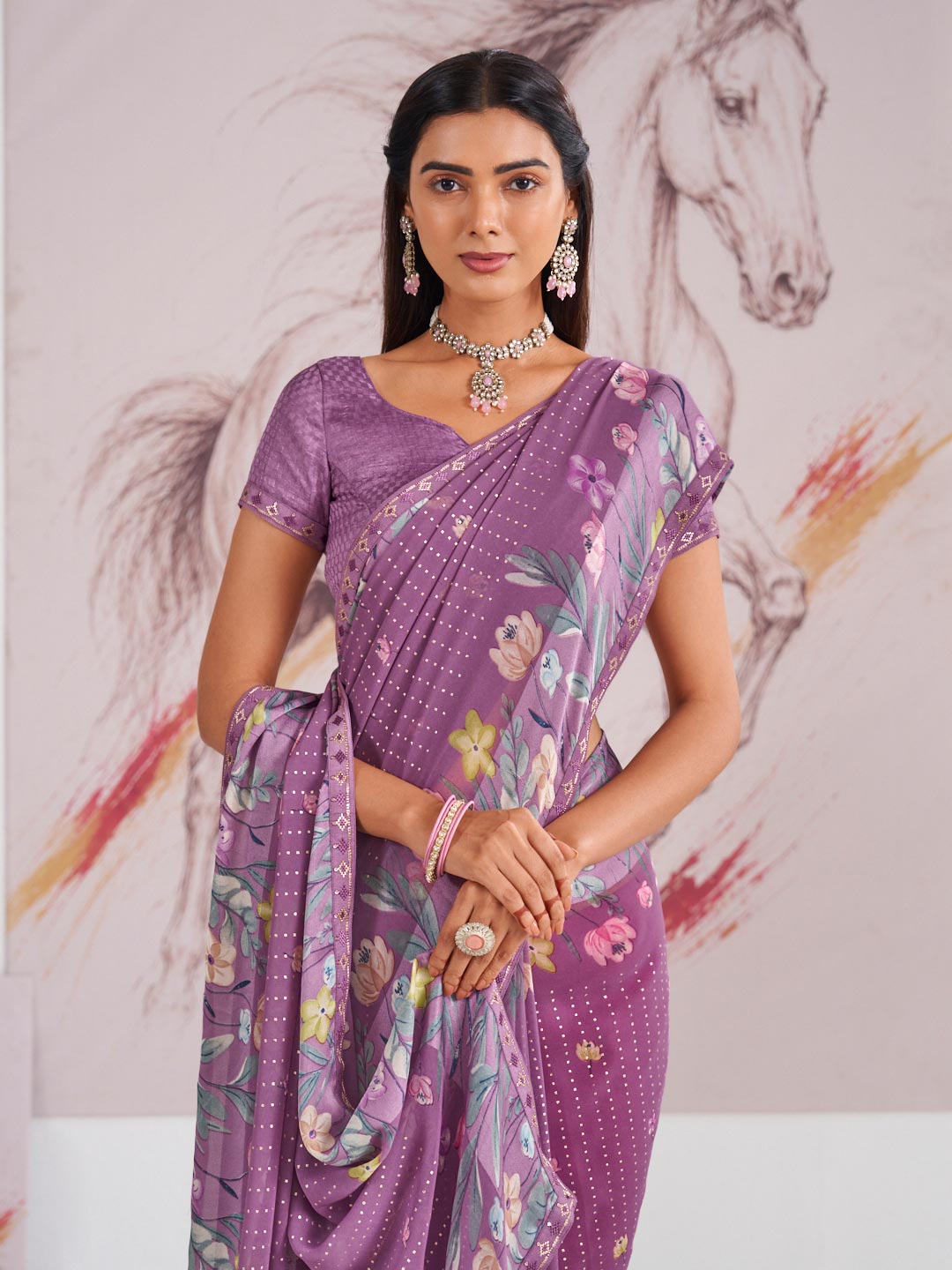 Laxmipati Murli Purple Georgette Floral Saree
