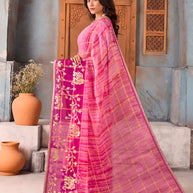 Pink embroidered chiffon saree wedding wear