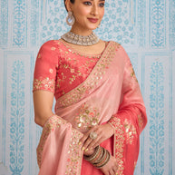 Laxmipati Aanya Peach Chiffon Embroidered Saree