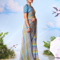 Blue floral printed georgette saree daily wear