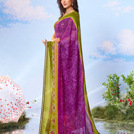 Purple patterned chiffon saree party wear 
