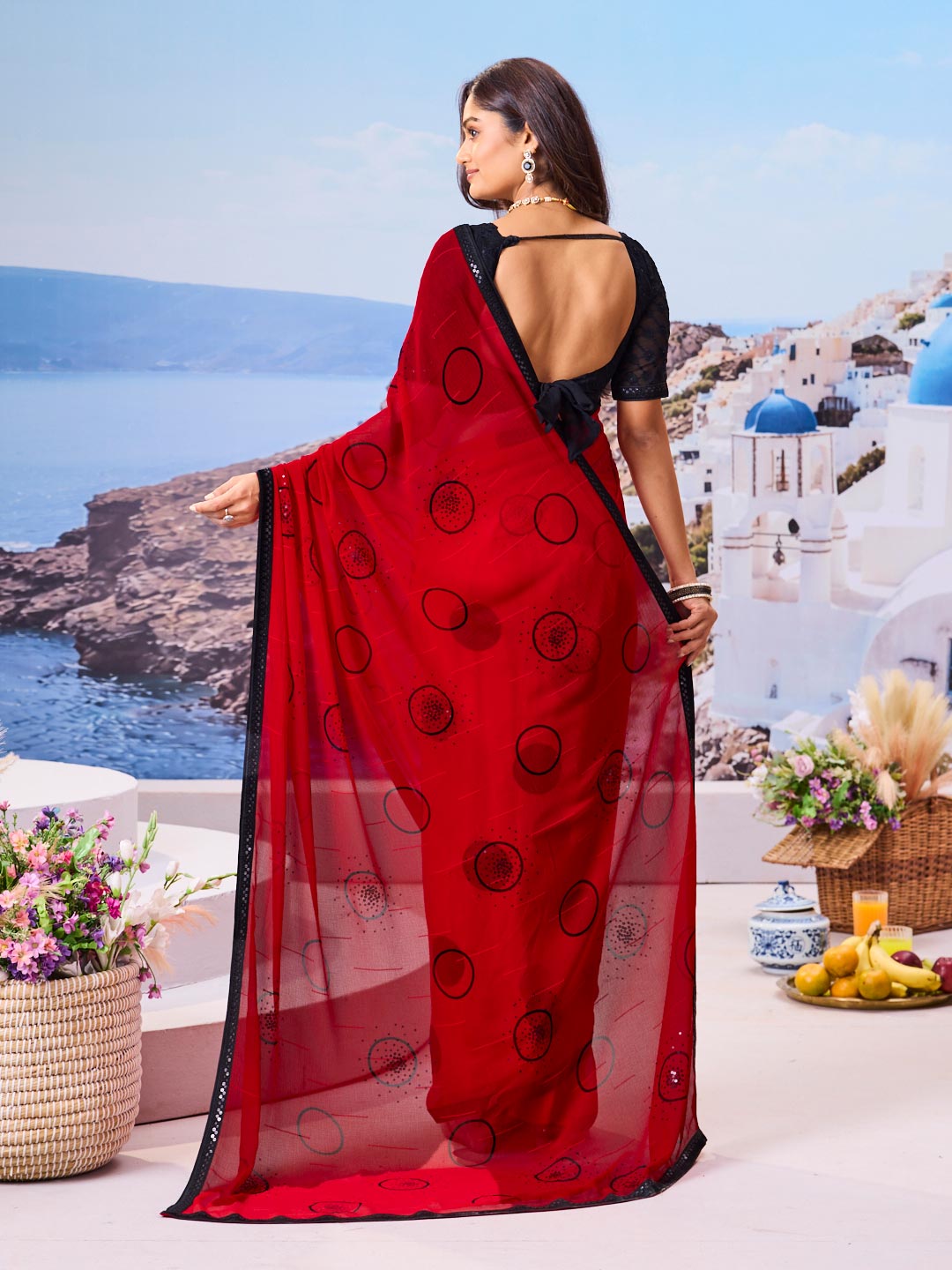 Buy red saree online party wear