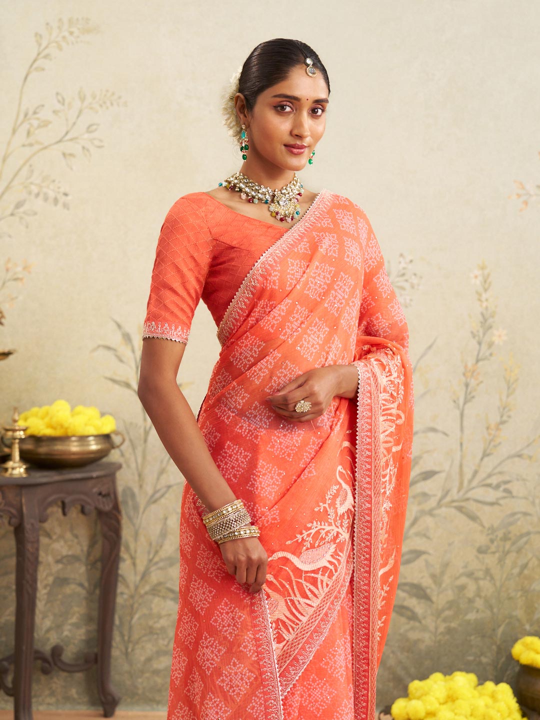 orange designer saree