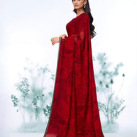 Red floral printed georgette saree daily wear