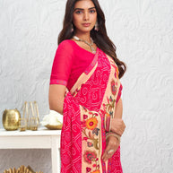 Pink floral printed georgette saree wedding wear