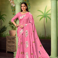 Pink embroidered silk blend saree festive wear