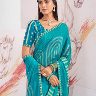 Laxmipati Murli Blue Chiffon Geometric Saree