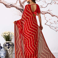 Red leheriya printed georgette saree casual wear