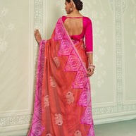 Pink embroidered chiffon saree festive wear
