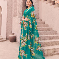 teal saree for festive wear