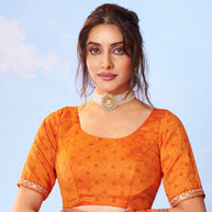 Orange printed silk saree party wear
