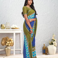 Blue geometric printed georgette saree casual wear