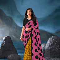 Pink geometric printed georgette saree daily wear