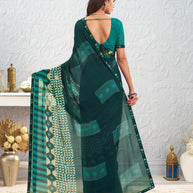 Green geometric printed georgette saree party wear