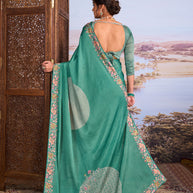 Blue floral embroidered silk blend saree daily wear