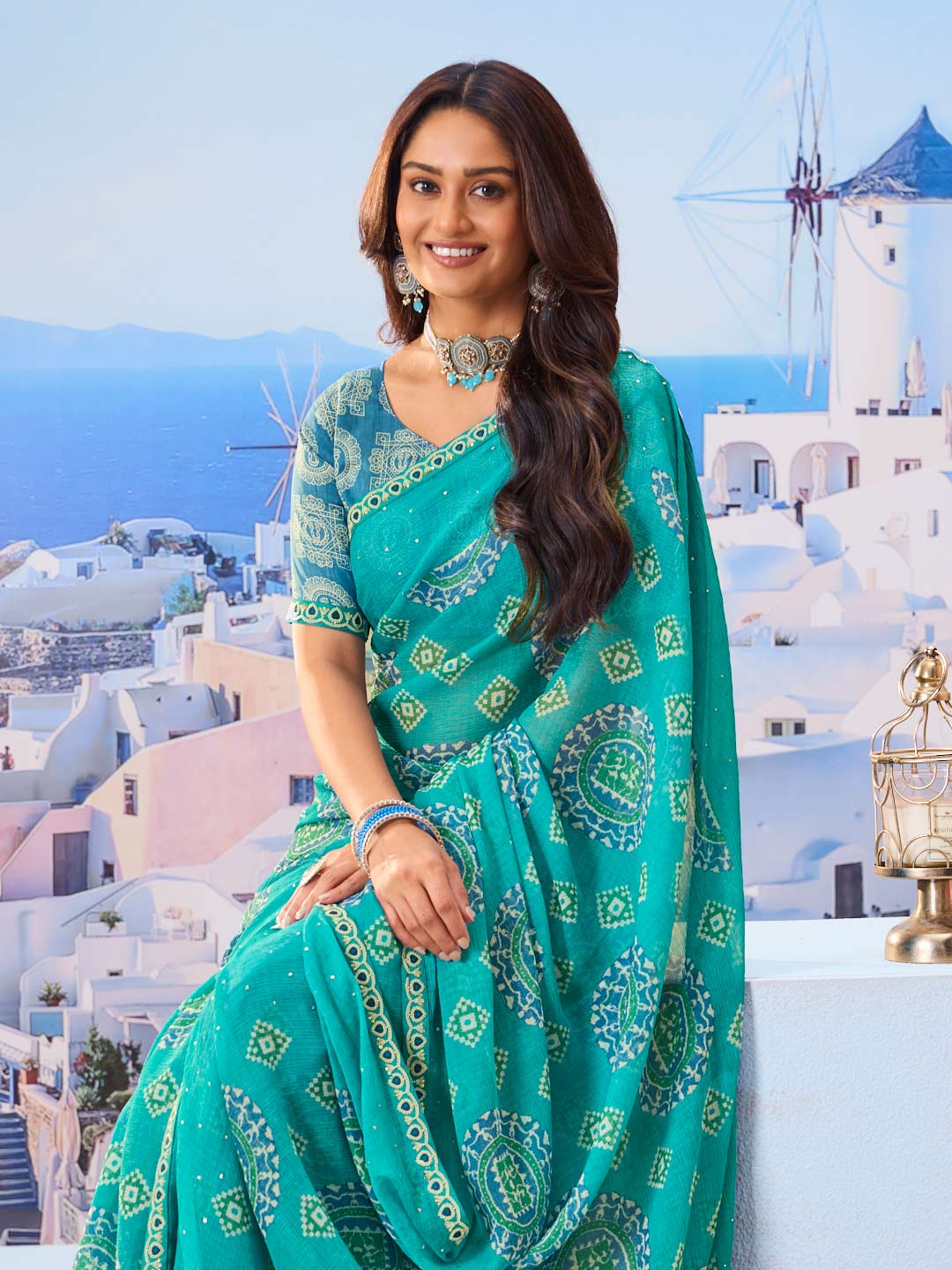 Elegant chiffon saree drape