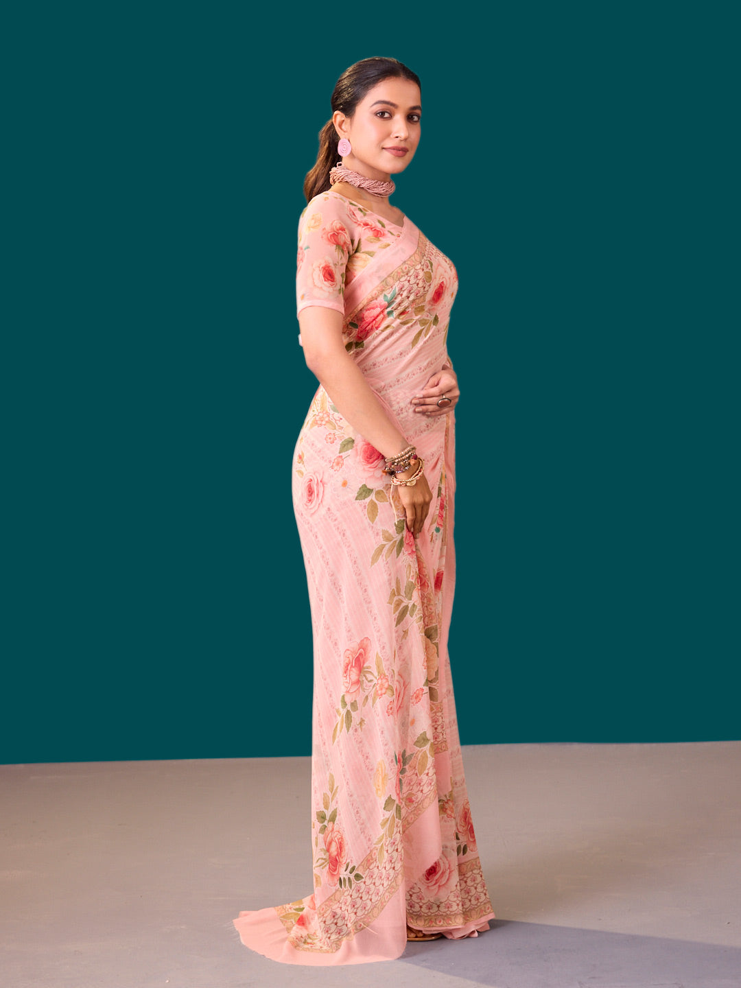 Laxmipati Dillagi Pink Georgette Floral Saree