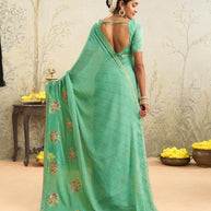 Green embroidered chiffon saree party wear