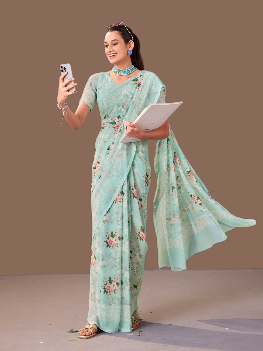 Laxmipati Dillagi Blue Georgette Floral Saree